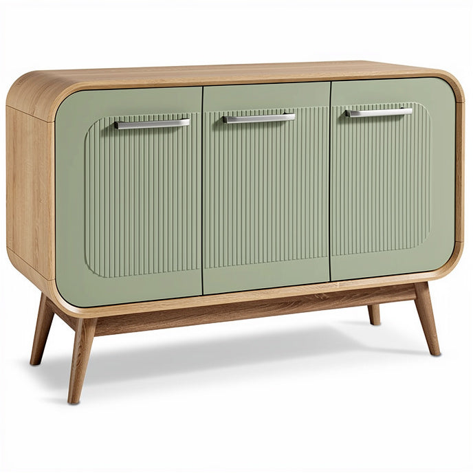 **Moderne Kast met Groene Fronten en Houten Poten**